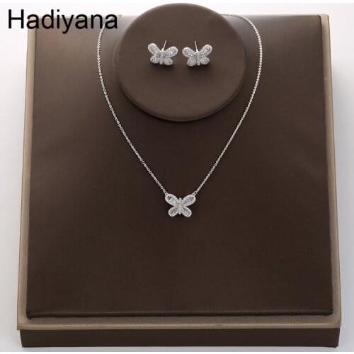 Hadiyana Exquisite Cubic Zirconia Round Ring Set Fashion Lady Flower Earrings Pendant Sets Party Valentines Day Gifts TZ5035