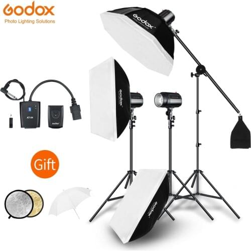 Godox 600Ws 3x 200Ws Strobe Studio Flash Light Kit with AT-16 Trigger + 3x Softbox + 3x 200cm Light Stand + Reflector +Boom Arm