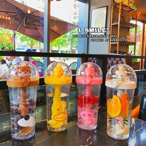 New Portable Large Capacity For Student Adult Kids Mixing Cups Hot Creative Plastic Straw Water Bottle Cute Animal Drinking Cup