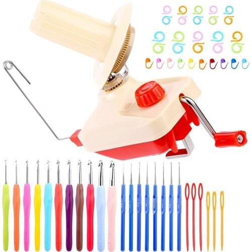NEW-Knitting Yarn Winder Kit,Yarn Winder with Crochet Hooks,Yarn Scissors,Knitting Markers,Knitting Stitch Rings for Sewing