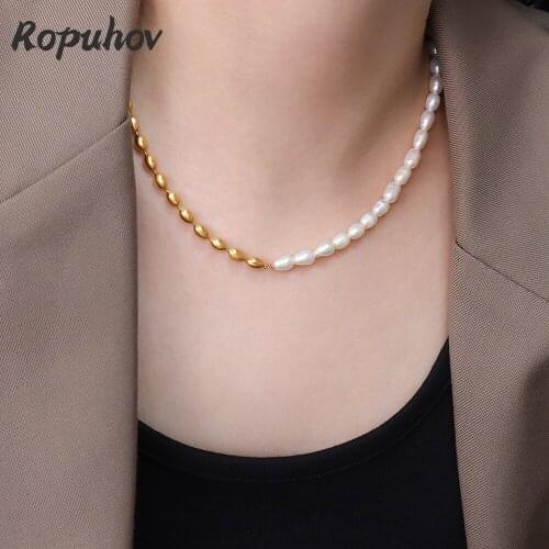 Ropuhov 2021 New 925 Silvery Needle French Retro Ins Simple Minority Design Titanium Steel Splicing Steel Ball Necklace Jewelry