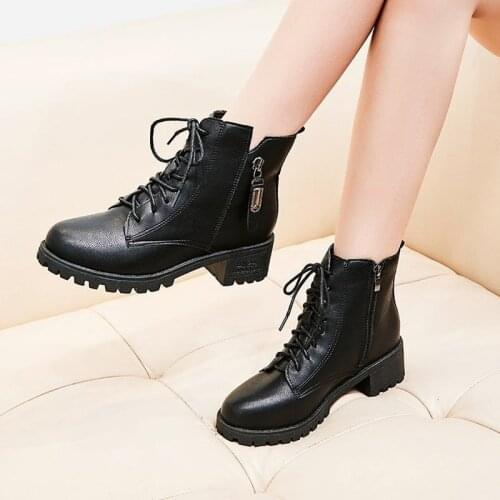 2020 Autumn Winter New Short Boots Female Round Toe Strap Solid Color Retro Student Casual Short Tube Roman Womens Boots