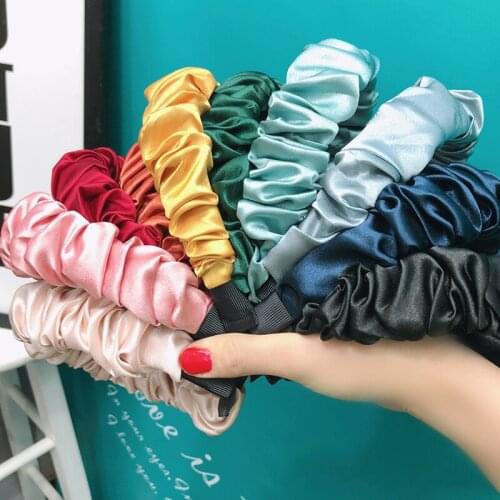 Korean Satin Monochromatic Ruffled Headband Simple Sweet Large Intestine Coil Head Headband Hair Ornaments