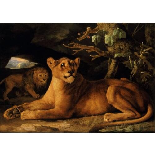 Wholesale painting # GOOD ANIMAL ART Lion and Lioness by George Stubbs 1778 PRINT PAINTING ON CANVAS