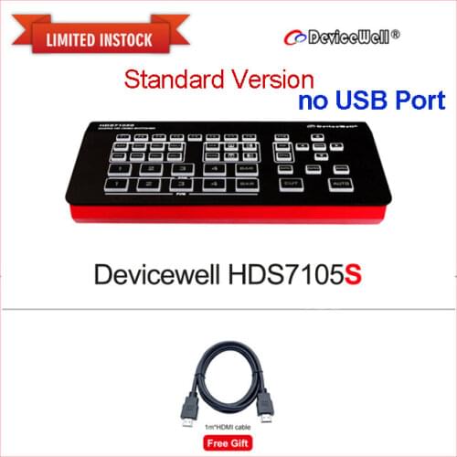 DeviceWell HDS7105s Switcher 4 + 1 DP inputs HD 13K Video Switcher Multi View for Youtube Live Streaming Control Tally