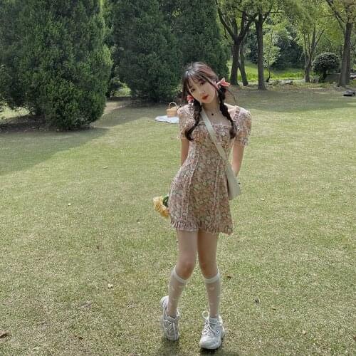 Floral dress short-sleeved dress women summer New design sense temperament waist tenderness dress 02-DS-syqzxg