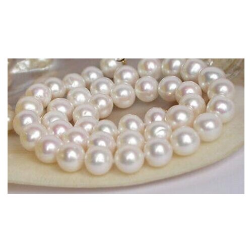 Genuine 10-11mm round white freshwater pearl necklace 14K