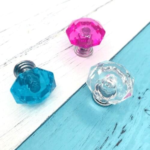 1pcs 24mm Crystal Glass Acrylic Drawer Cabinet Knobs and Pull Handles Diamond Shape Kitchen Door Handles Wardrobe Hardware