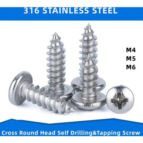 316 Stainless Steel Self-Tapping Pan Screw Phillips Fasteners Wood Screws round Head Screw M4 M5 M6
