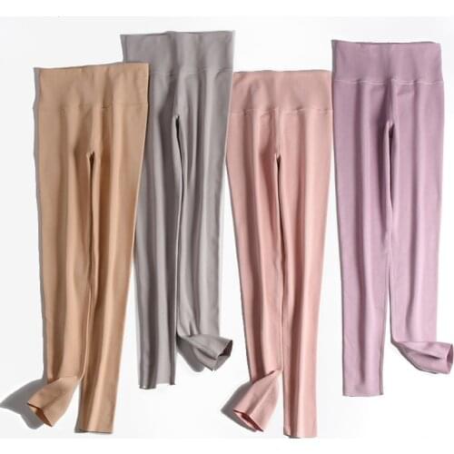 SHUCHAN 46% Cotton 24% Bayer Acrylic Fiber Long Pants Underwear Women Wram High-Rise Solid Thermal Pants Women Leggings