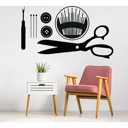 Sewing Shop Wall Stickers Buttons Sewing Tool Store Wall Decor Art Vinyl Wall Decals Home Decoration Living Room Bedroom Y659