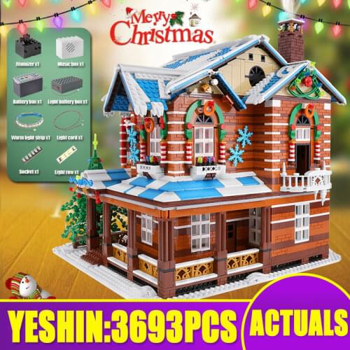 MOULD KING 16011 Streetview Building Toys The Christmas House Model With Led and Music Parts Kids Christmas Gift Building Blocks