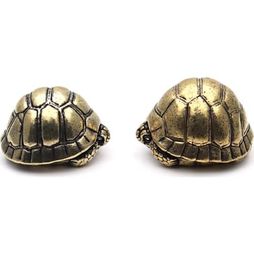 Heavy Ball Shape Turtle Miniatures Figurines Antique Metal Brass Animal Tortoise Small Statue Tea Pet Table Ornament Home Decors