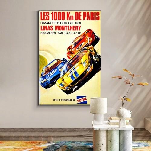 Les Meilleures 1000km Paris Auto 1966 Poster Reproduction Vintage Sport Painting and Print On Canvas Wall Art Cuadros De Pared