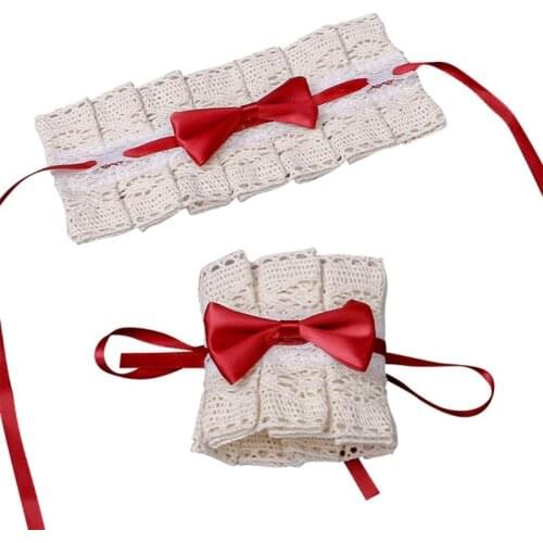 40GC Vintage Gothic Lolita Wrist Cuffs Sweet Ruffles Lace Ribbon Tie Bow Bracelet Wristband Japanese Anime Maid Cosplay Costume
