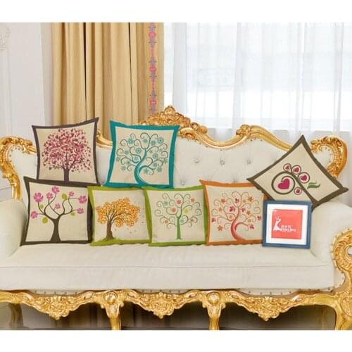 Four Season Life Floor Cushion Cover Spring Summer Trees Decorative Car Waist Pillow Covers Cotton Linen Pillow Case Home Decor