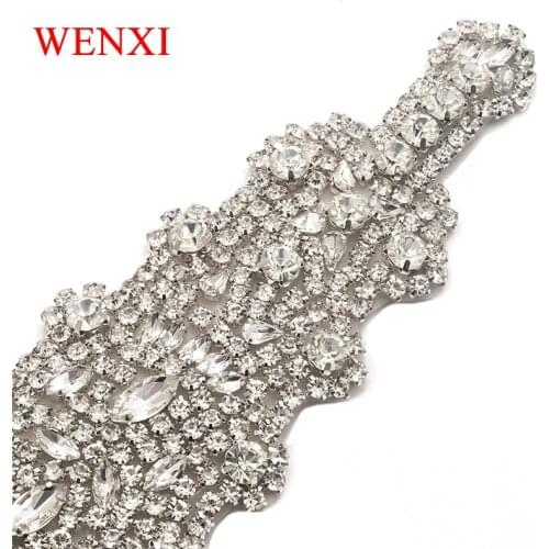 WENXI 30 PCS Wholesale Rhinestones Appliques Sew For Wedding Dresses Sash Clear Silver Rhinestones Applique Accessory WX859
