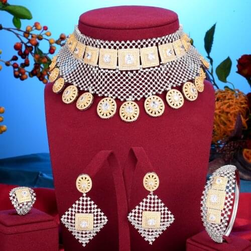 Blachette Jewelry Brand Luxury High Quality 4PCS Big Necklace Earring Bangle Ring Indian Dubai Sets for Women Bridal Wedding