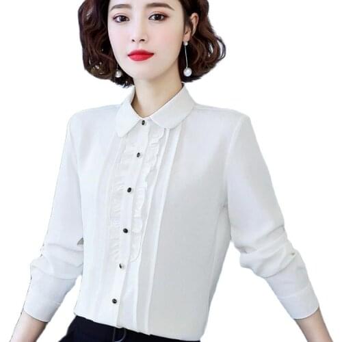 Women Spring Summer Style Blouses Tops Lady Casual Long Sleeve Solid Color Peter Pan Collar Blusas Tops DD9171
