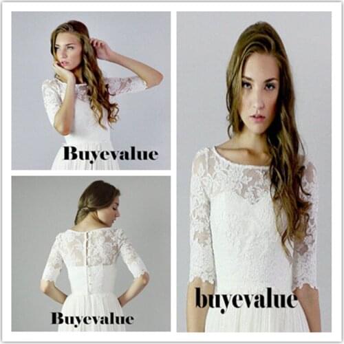 3/4 Sleeve Lace Ivory Shawl Bolero Wedding Jacket Bridal Shrug Wraps Custom Size T42