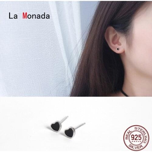 La Monada Black Heart Earrings Studs 925 Sterling Silver Women Fine Jewelry Minimalist Stud Earrings For Women Silver 925