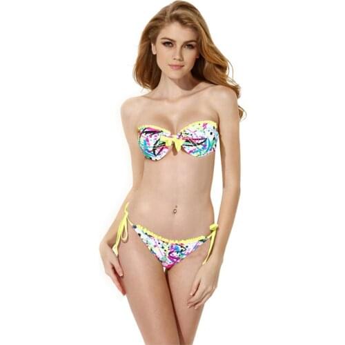 Colloyes Women Add 2 Cup Bathing Suit Push Up Swimwear Cute Ruffle Bikini Bandeau Top with 1/2 Soft Molded Underwire Padded Bra