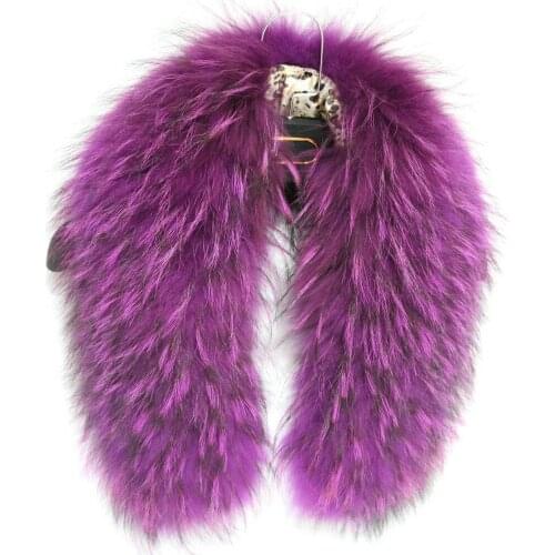 Women Fashion Accessories Real Fur Scarf Jacket Fur Collars Women Winter Coat Fur Scarves Raccoon Fur Scarves Purple
