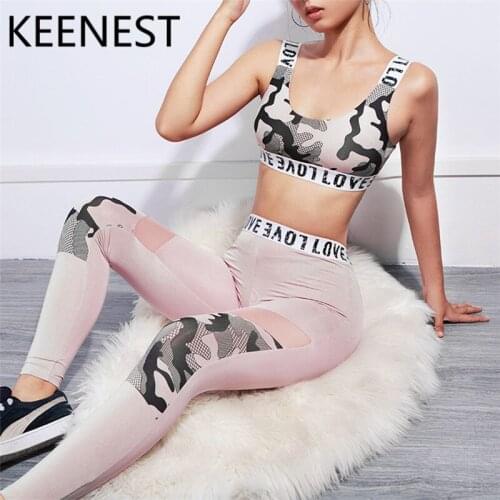 KEENEST Female Sport Suit Fitness Push Up Vest+Pant Sport Wear Yoga Set Gym Jogging Women