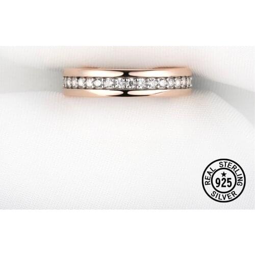 DysonJewelry 925 Sterling Silver Band Ring For Women Rose Gold Plated Crystal CZ Engagement Anniversary Gifts Wedding Jewelry