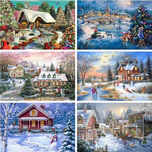 ZOOYA 5D DIY Diamond Painting Winter Full Square Diamond Embroidery Snow House Picture Rhinestones Mosaic Landscape Home Decor