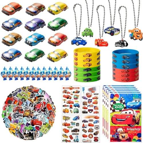 122Pcs Race Cars Theme Birthday Party Supplies Set Including Tattoo Cartoon Stickers Mini Model Bracelet Bag Decoration for Kids