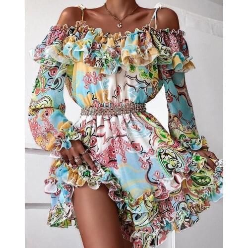 2021 Printed High Waist Slit, Thin Shoulder, Short Skirt, Forged Surface Clothes