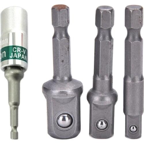 3pcs/set Chrome Vanadium Steel Socket Adapter Hex Shank to 1/4" 3/8" 1/2" Extension Drill Bits Bar Hex Bit Set Power Tools