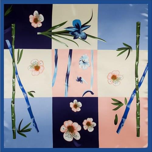 90 cm womens scarf mulberry silk bamboo print handkerchief headscarf luxury brand ladies square scarf tie hair scarf gift shawl