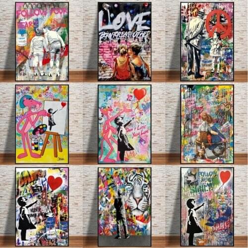 Abstract Graffiti Wall Art Posters And Prints Cartoon Animal Kid Street Art Canvas Painting Cuadors For Kid Room Decoration