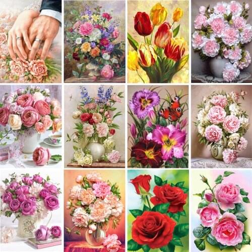 5D DIY Diamond Painting Flower Rhinestone Picture Diamond Embroidery Vase Rose Mosaic Art Cross Stitch Kit Home Decoration Gift