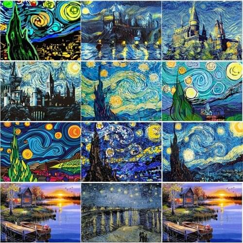 DIY 5D Diamond Painting Van Gogh Starry Night Cross Stitch Kits Scenery Diamond Embroidery Full Square Round Drill Home Decor