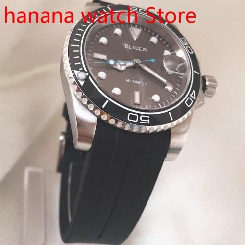 Automatic Mens Watch NH35/MIYOTA 8215 Movement Sapphire Glass Date Black Rubber Strap Aluminum Black Bezel Insert Luminous