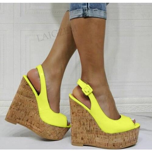 BERZIMER Women Pumps Platform Wedges Slingbacks Peep Toe Shiny Sandals Female Zapatos Mujer Shoes Woman Large Size 42 44 50 52