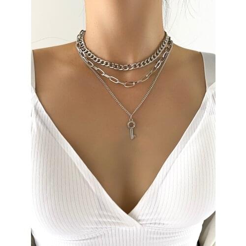 Stillgirl 3Layer Punk Silver Color Chain Key Pendant Necklace for Women Kpop Crystal Couple Y2k EMO Fashion Jewelry Bijoux Femme