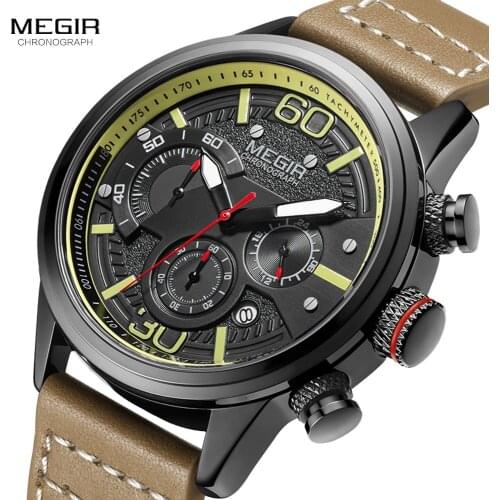 MEGIR Top Luxury Brand Watches Men Military Sport Leather Quartz Watch Chronograph Fashion Casual Wristwatch Relogios Clock 2110