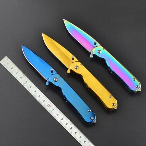 CN(Origin)Mini Portable Color Titanium Small Sand Folding Fruit Knife Outdoor Camping Survival Knife 17CM-58HRC Hardness Knifes