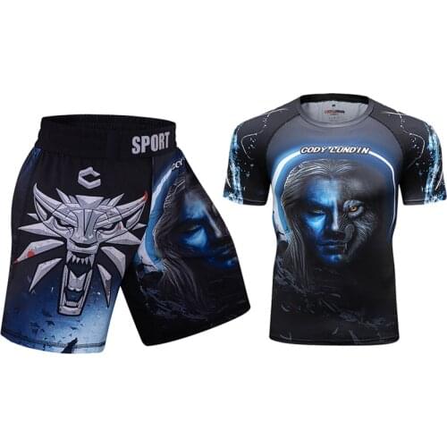 Cody LundinMen Sport Jiu Jitsu Jerseys+Shorts Fitness BJJ Boxing Shirts Gym MMA Rash Guard Fightwear Sportsuit Boxing