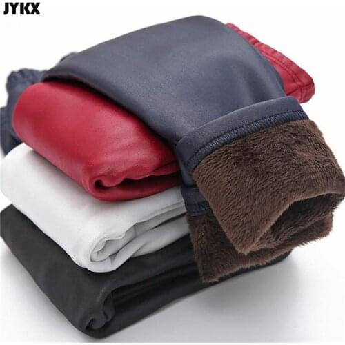 Winter Childrens Leggings Girls Thick Velvet Leggings Pencil Pants Childrens Thermal Pants Imitation PU Leather Leggings Slim