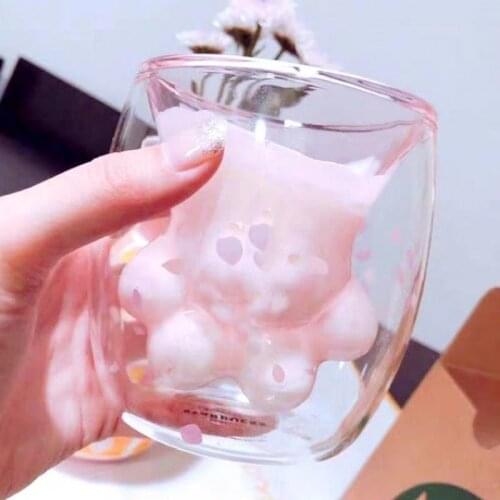 Double Creative Cup Cat Claw Cup Bear dog animal Cute Cat Milk Juice Cup glass mug Coffee Cup Home Office Cafe Gift for Festival