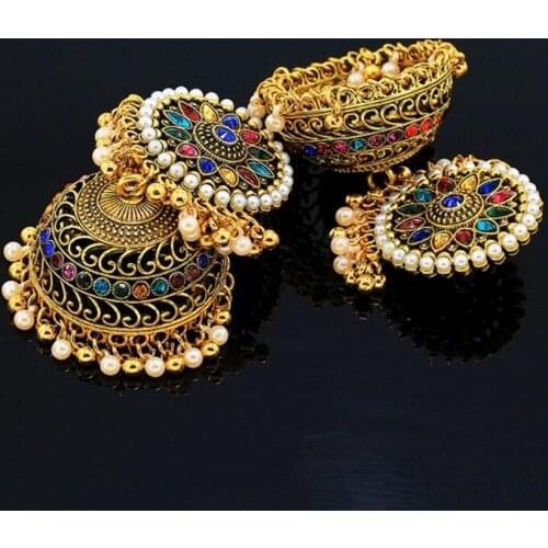 E56A Bollywood Jewellery Traditional Ethnic Gold Tone Indian Jhumka Jhumka Earrings Jewelry for Women Party Wear Wedding