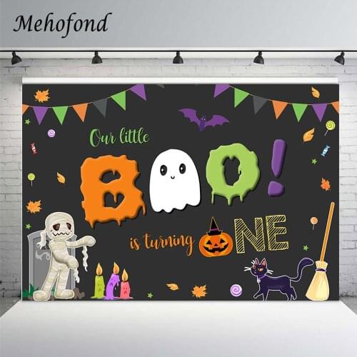 Mehofond Halloween Photography Backdrops Newborn Little Boo 1st Birthday Party Photo Background Pumpkin Bat Photophone Photozone
