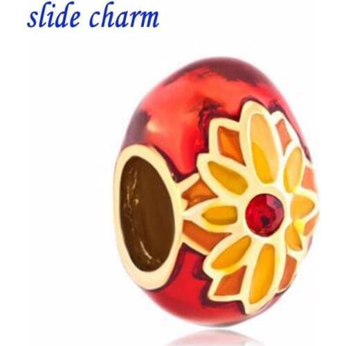 Slide charm Free shipping Egg Red Lucky Charm Bracelet Light Red Lucky Charms Bead fit Pandora bracelet