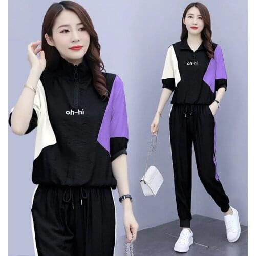 Spring Autumn Korean Womens Casual Weird Girl Hip Hop Fashion Casual Sports Alphabet Embroidery Harajuku Style Two-piece Suit
