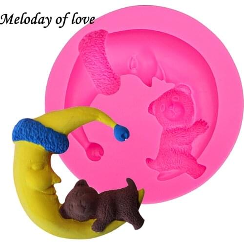 Moon bear Cartoon soap mold chocolate Party DIY fondant baking cooking cake decorating tools silicone mold T0001